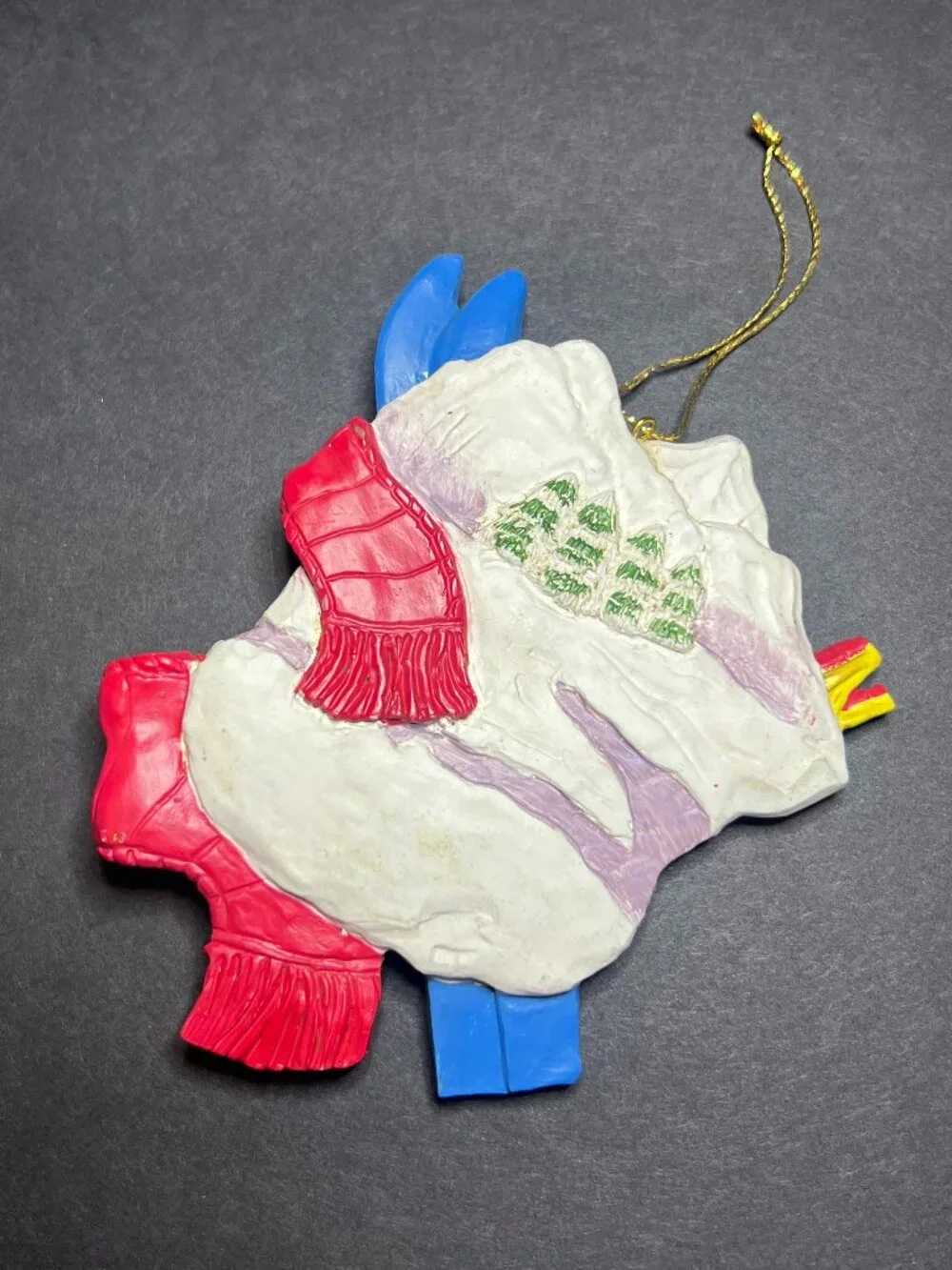 Vintage Resin Mountain Scene w/ Ski Boots, Scarf & Goggles Christmas Ornament